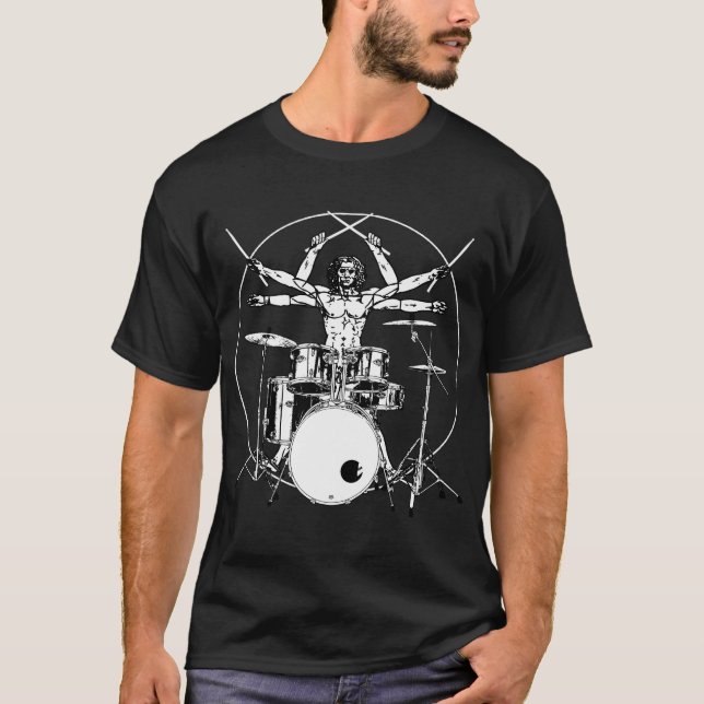 Drumming Drum Da Vinci Vitruvian Drummer T Shirt (Framsida)