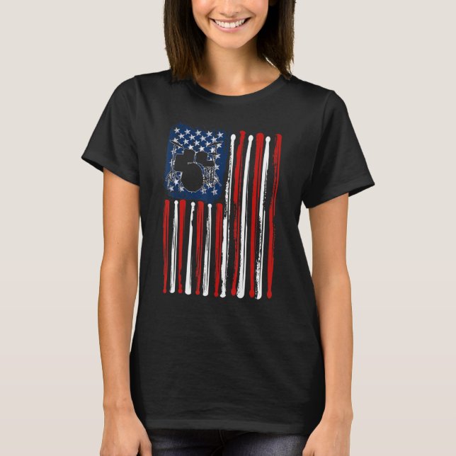 Drumming Drummer American USA Flag 4th Of July Men T Shirt (Framsida)