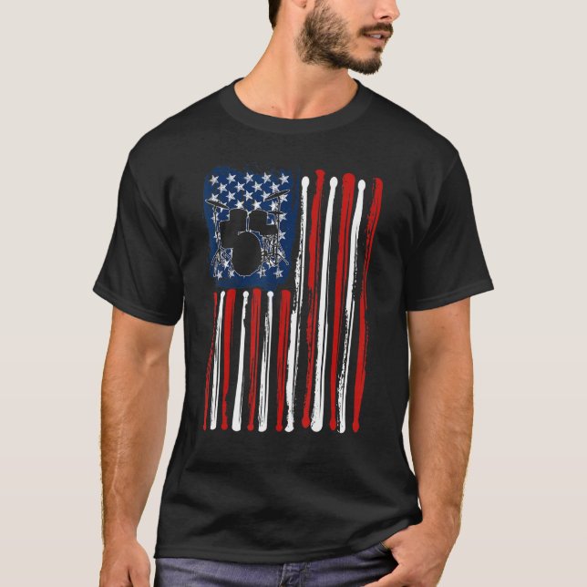 Drumming Drummer American USA Flag 4th Of July Men T Shirt (Framsida)