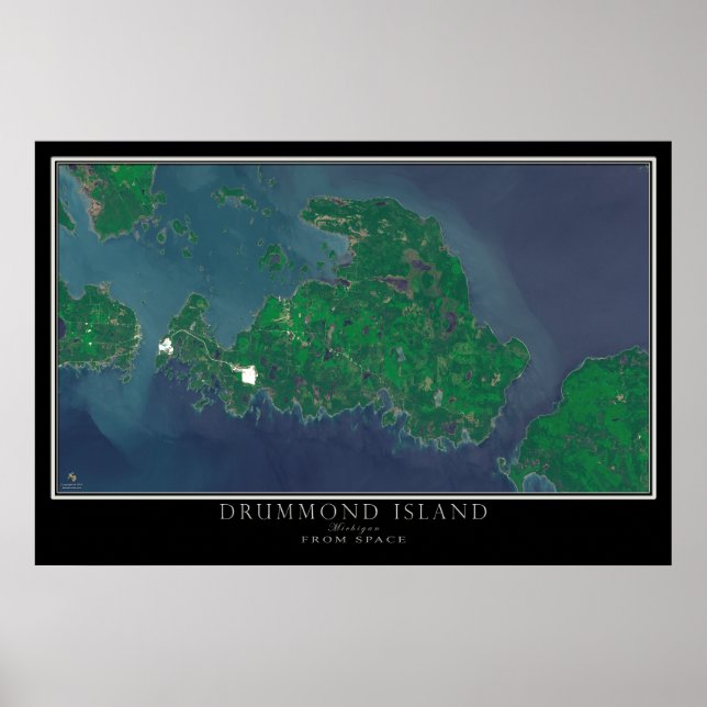 Drummond Island Michigan från Space Satellite Kart Poster (Framsidan)