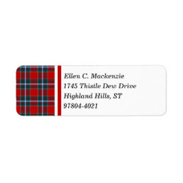 Drummond Klan Bright Red and Himlar Blue Tartan Returadress Etikett