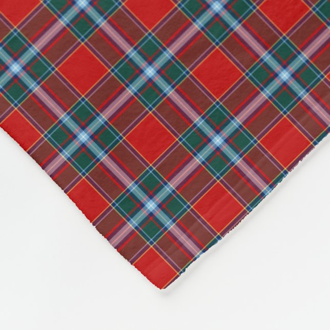Drummond Klan Red and Light Blue Tartan Fleecefilt (Hörn)