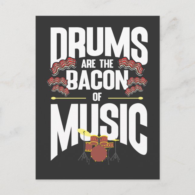 Drums Bacon Music Instrument Drummer Percussion Vykort (Framsida)