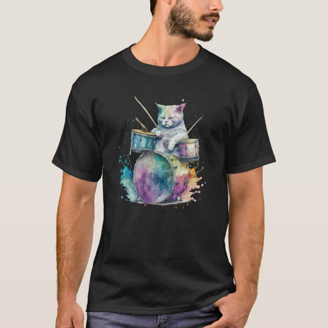 Drums Drummmer Cat  4 T Shirt (Framsida)