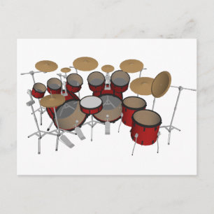 Drums: Red Drum Kit: 3D Model: Vykort