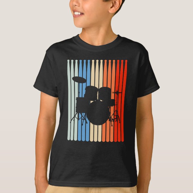 Drums Retro Drumset Drumsticks T Shirt (Framsida)