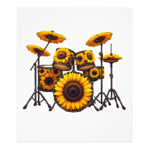 Drums Solros Flower Musician Music Blommigt Fototryck
