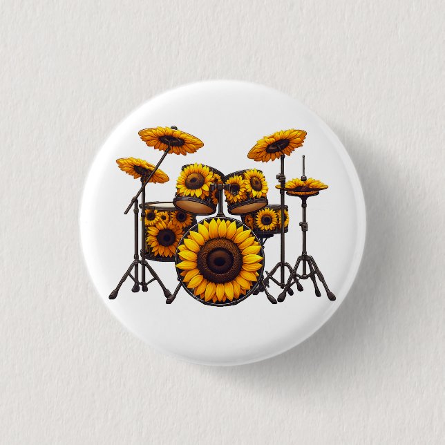 Drums Solros Flower Musician Music Blommigt Knapp (Framsida)