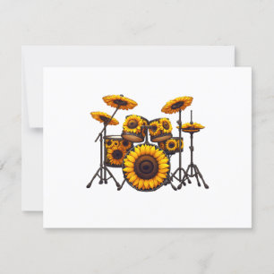Drums Solros Flower Musician Music Blommigt OSA Kort