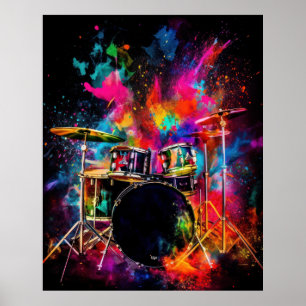 Drumset med exploderande färg poster
