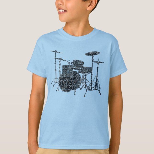 Drumset Shaped Ord Art Black Text Tröja (Framsida)