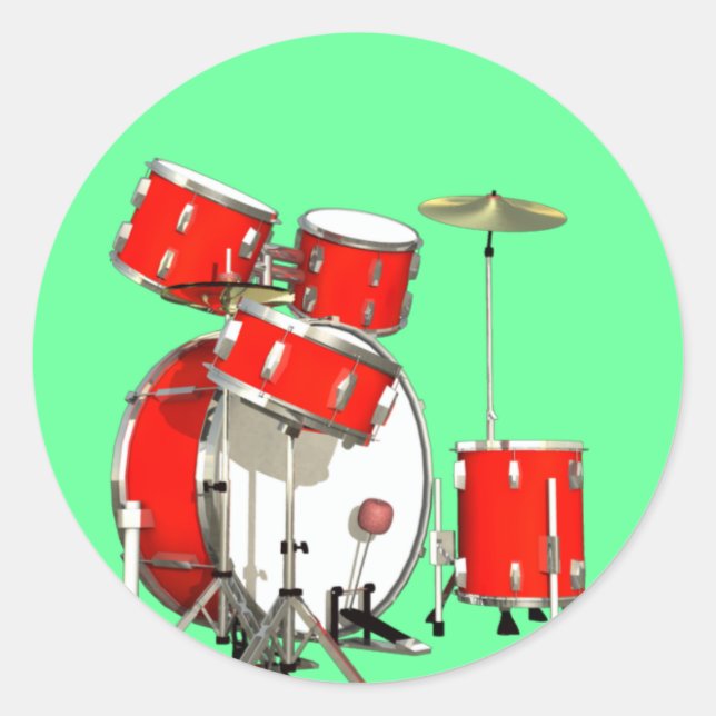 Drumset Stickers Runt Klistermärke (Framsida)