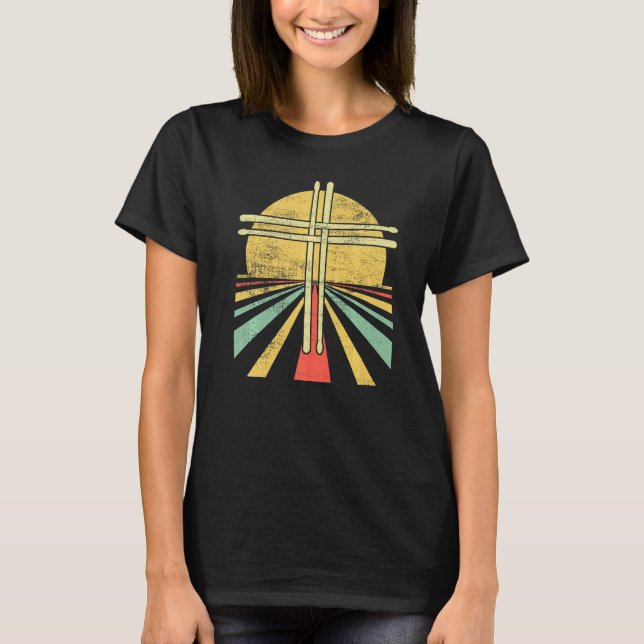 Drumsticks Crucifix Drummer Christian Worship T Shirt (Framsida)