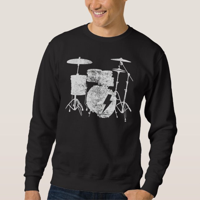 Drumsticks Drummer Vintage Drumkit Lång Ärmad Tröja (Framsida)