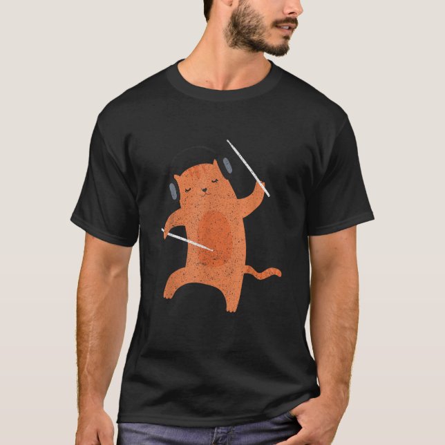 Drumsticks Percussion Drummer Cat Animal Gift Drum T Shirt (Framsida)