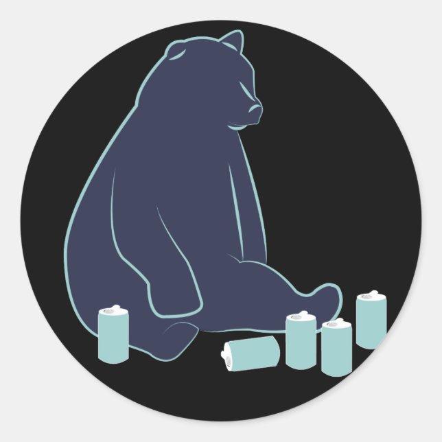 Drunk Bear Stickers Runt Klistermärke (Framsida)