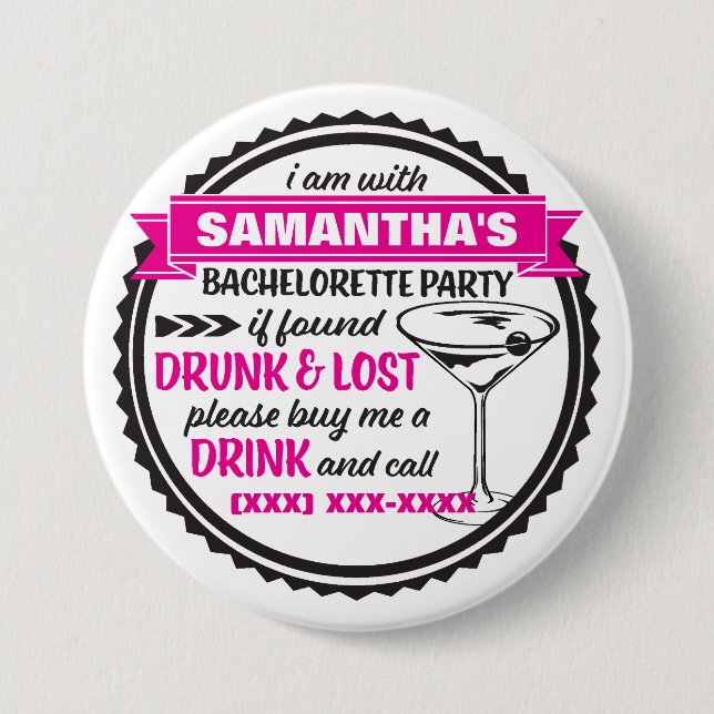 Drunk & Borttappad Bachelorette Party Buttons Knapp (Framsida)