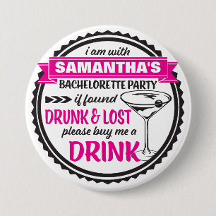 Drunk & Borttappad Bachelorette Party Buttons Knapp