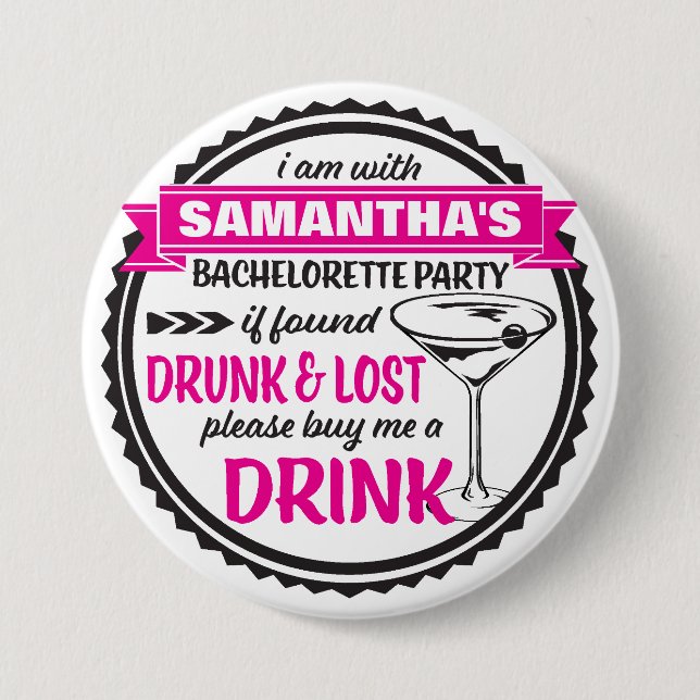Drunk & Borttappad Bachelorette Party Buttons Knapp (Framsida)