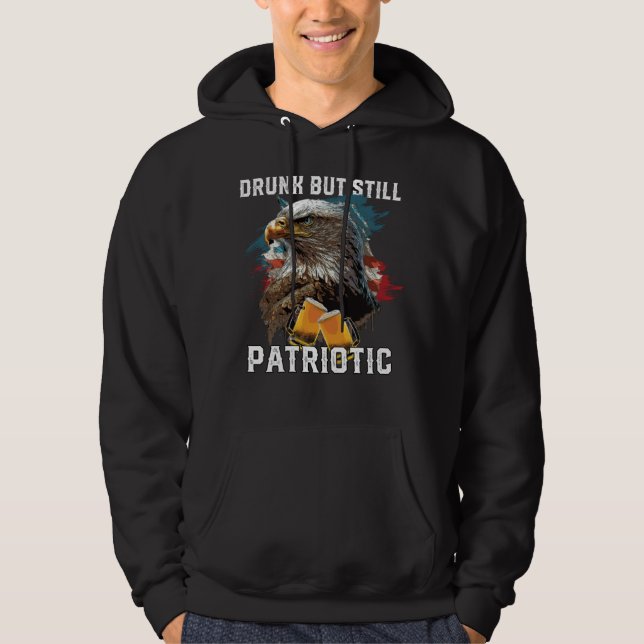 Drunk But Still Patriotic Beer Drinker American Al Hoodie (Framsida)