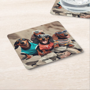 Drunk Dachshunds Drink Coasters Underlägg Papper Kvadrat
