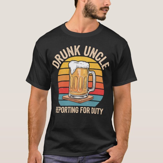 Drunk farbror Reporting for Duty Retro Sunset T Shirt (Framsida)