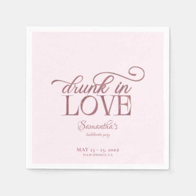 Drunk i Kärlek Champagne Torn Rosa Bachelorette Pappersservett (Framsidan)