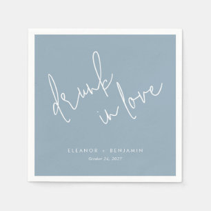 Drunk i Kärlek Dusty Blue Bröllop Napkins Pappersservett
