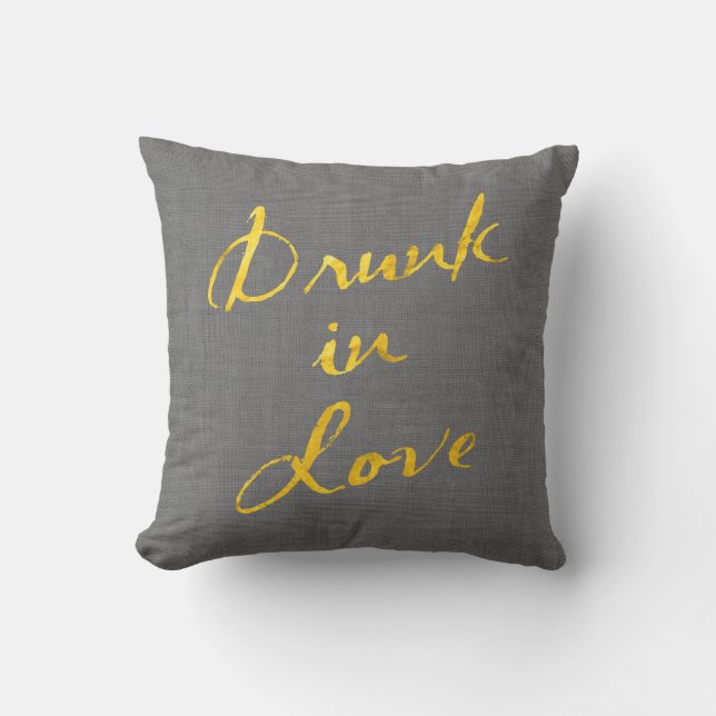 Drunk i Kärlek Guld & Grått Linen Exdoor Pillow Utomhuskudde (Framsida)