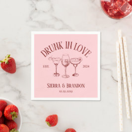 Drunk i Kärlek Red&Rosa Monogram Bröllop Napkins Pappersservett