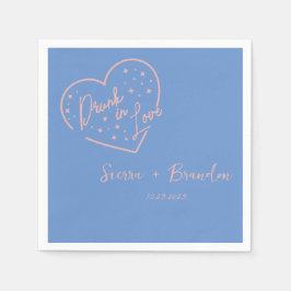 Drunk i Kärlek Rosa&Blue Monogram Bröllop Napkins Pappersservett
