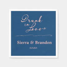 Drunk i Kärlek Rosa&Blue Monogram Bröllop Napkins
