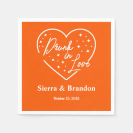 Drunk in Kärlek Orange&White Monogram Bröllop Napk Pappersservett