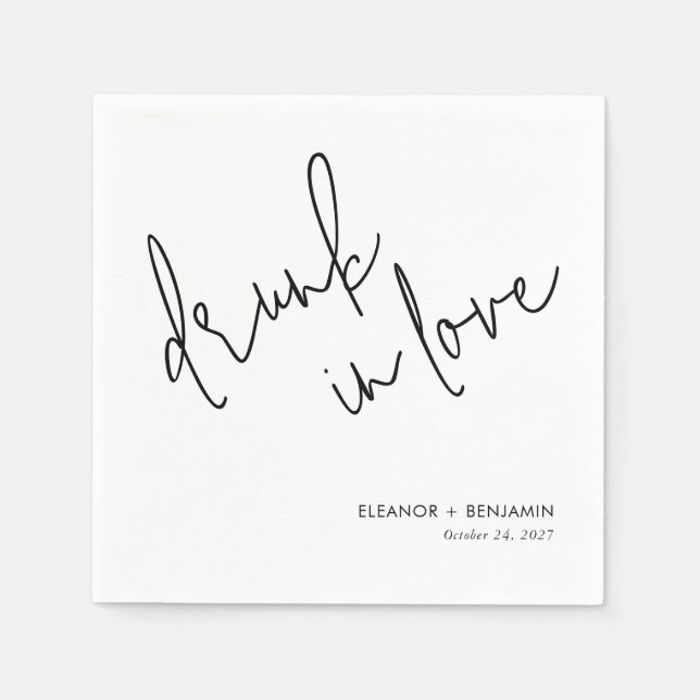 Drunk in Love Wedding Napkins Minimalist Pappersservett (Framsidan)