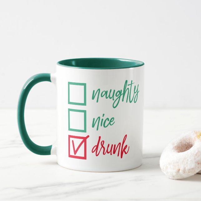 Drunk, inte Naughty eller Nice | Ljuskjul Humor Mugg (Med munk)
