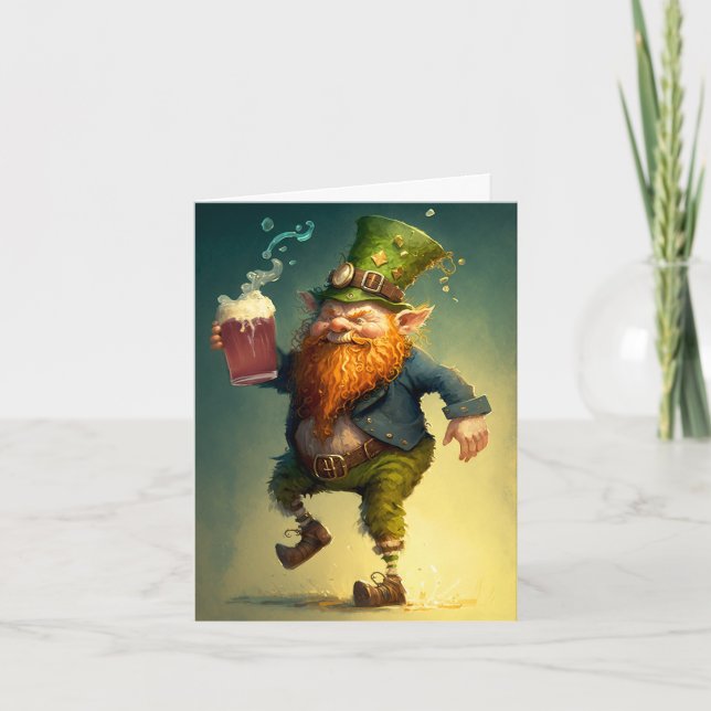 Drunk Leprechaun Clurichaun Illustration Card Kort (Framsida)