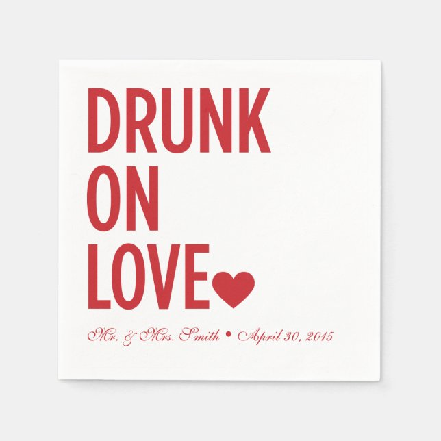 Drunk på Röd vid Kärlek Bröllop Napkins Red Pappersservett (Framsidan)
