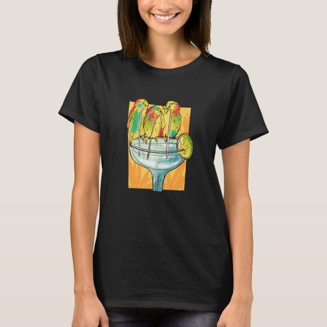 Drunk Parrots Drinking Cocktail T Shirt (Framsida)