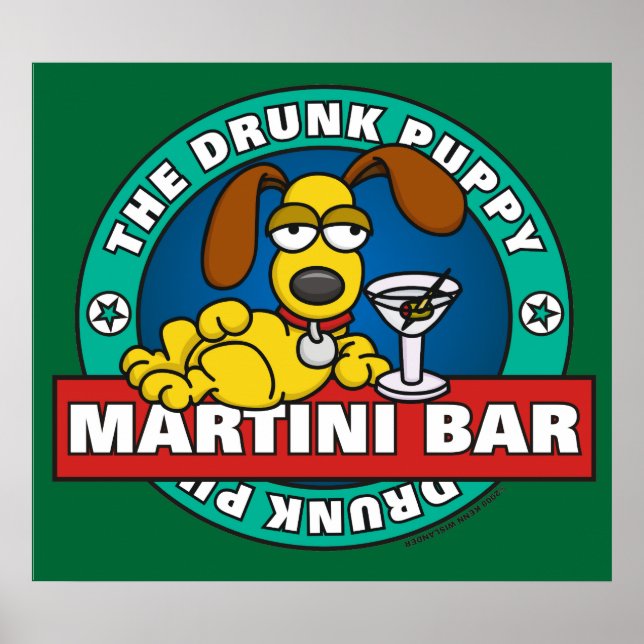 Drunk Puppy Martini Pub Poster (Framsidan)