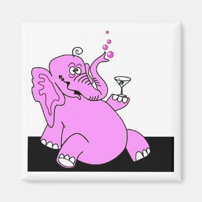 "Drunk Rosa Elephant" Fridge Magnet SQUARE (Framsidan)