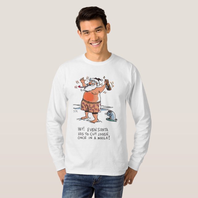 Drunk Santa långärmad shirt T Shirt (Hel framsida)