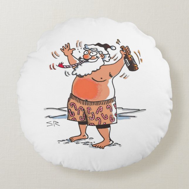 Drunk Santa Round Red poly-vid Rund Kudde (Framsidan)