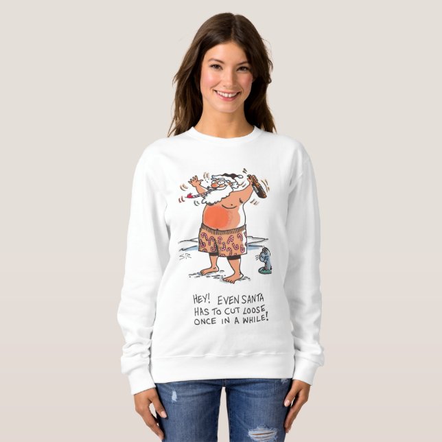 Drunk Santa w seal women white sweatshirt T Shirt (Hel framsida)