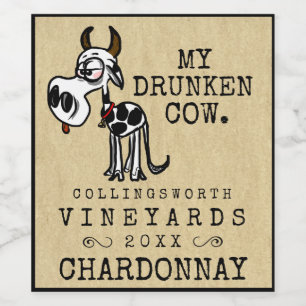 Drunken Cow Funny Homemade Vinflaska Etikett