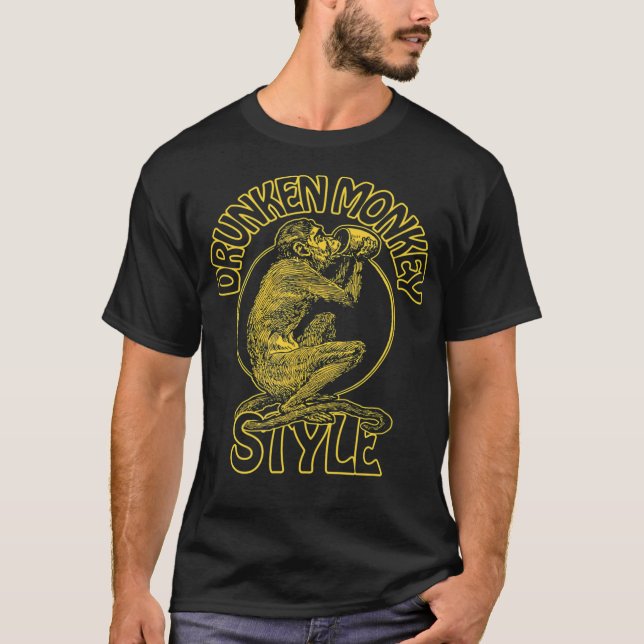 DRUNKEN MONKEY STIL Shirt KUNG FU BOXING 70 S SAKE T Shirt (Framsida)