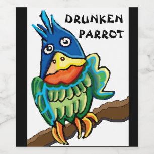 Drunken parrot-tecknad vinflaska etikett