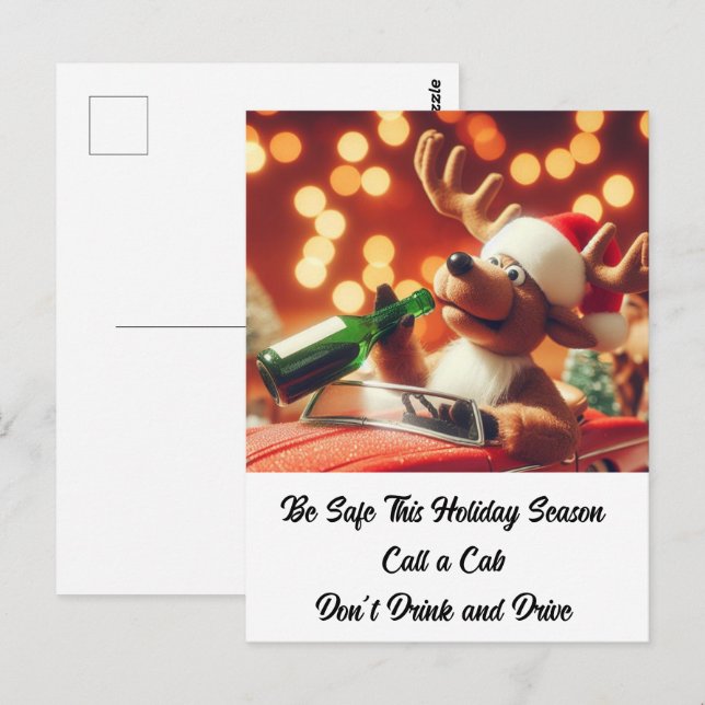 Drunken Reindeer jul Drick inte och kör inte Vykort (Fram/baksida)