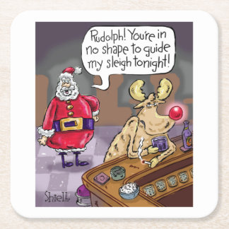 Drunken Rudolph, Red Nposed Reindeer Underlägg Papper Kvadrat