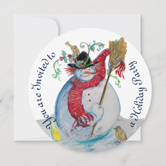 DRUNKEN SNÖGUBBE MED FÅGELVÄRDE JULFEST INBJUDNINGAR (Framsida)