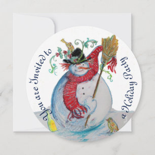 DRUNKEN SNÖGUBBE MED FÅGELVÄRDE JULFEST INBJUDNINGAR